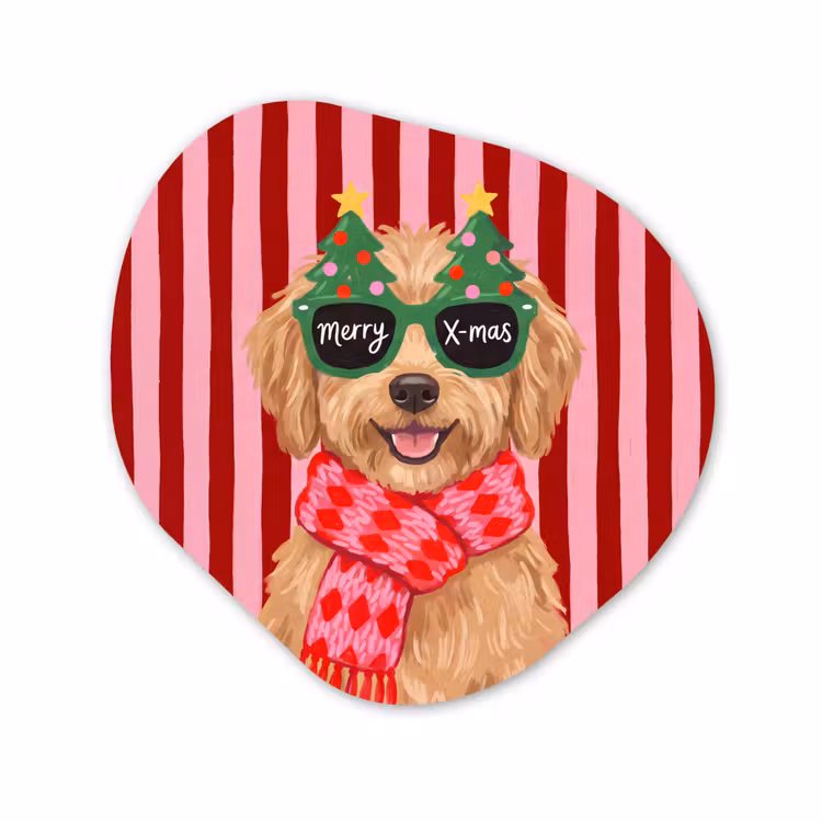 Organisch schilderij aluminium - Hond - Kerst - Rood — 1
