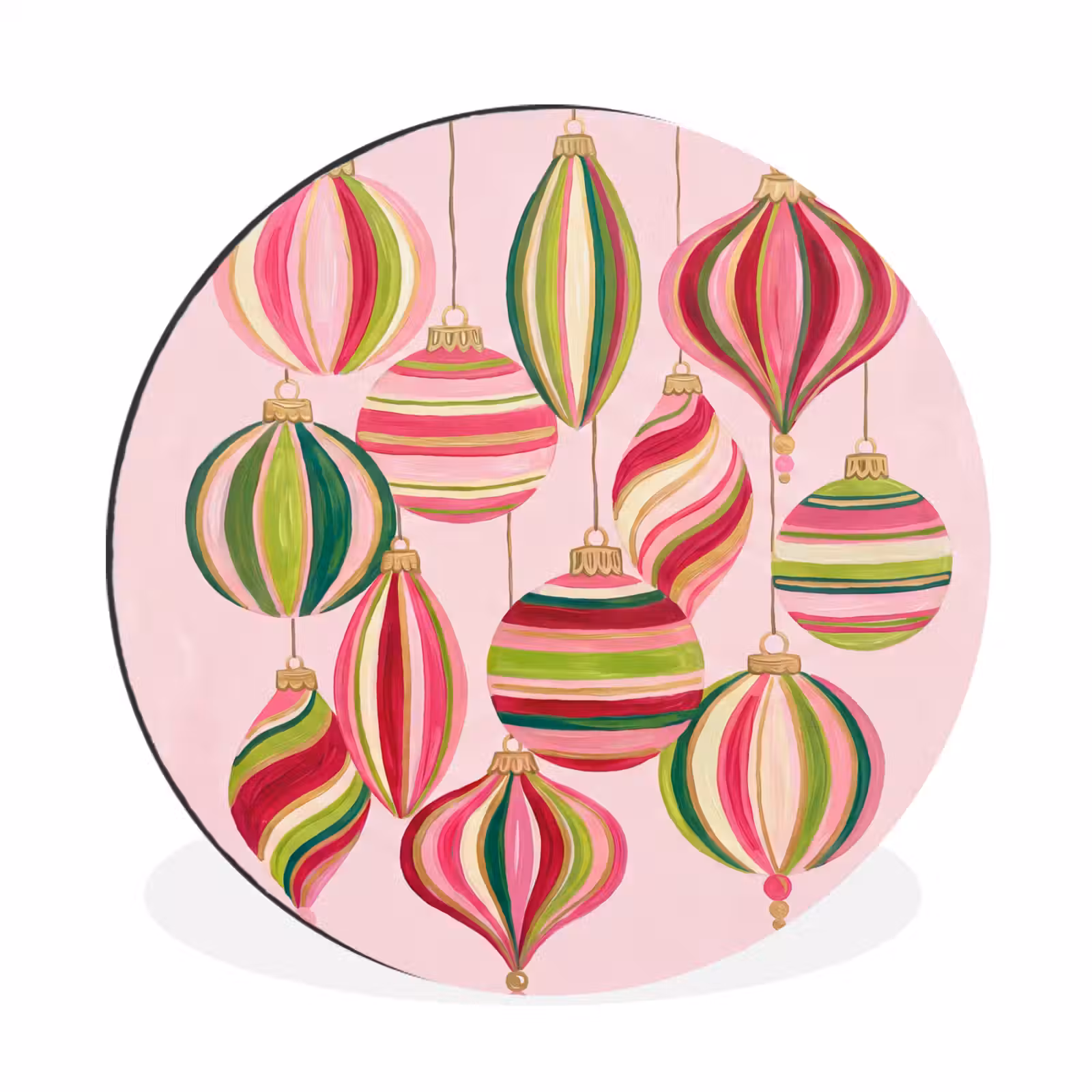 Muurcirkel aluminium - Kerstversiering - Gestreept - Roze — 1