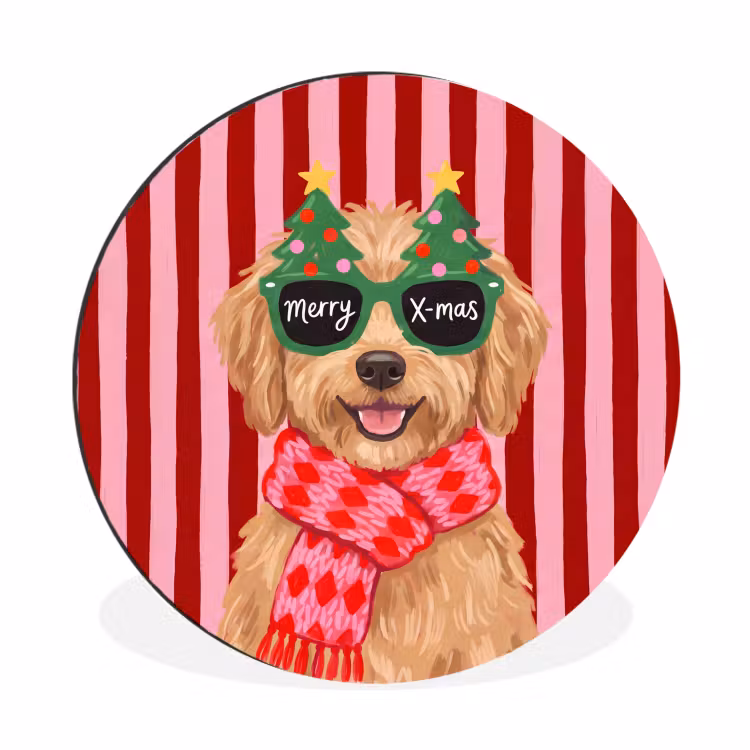 Muurcirkel aluminium - Hond - Kerst - Rood — 1