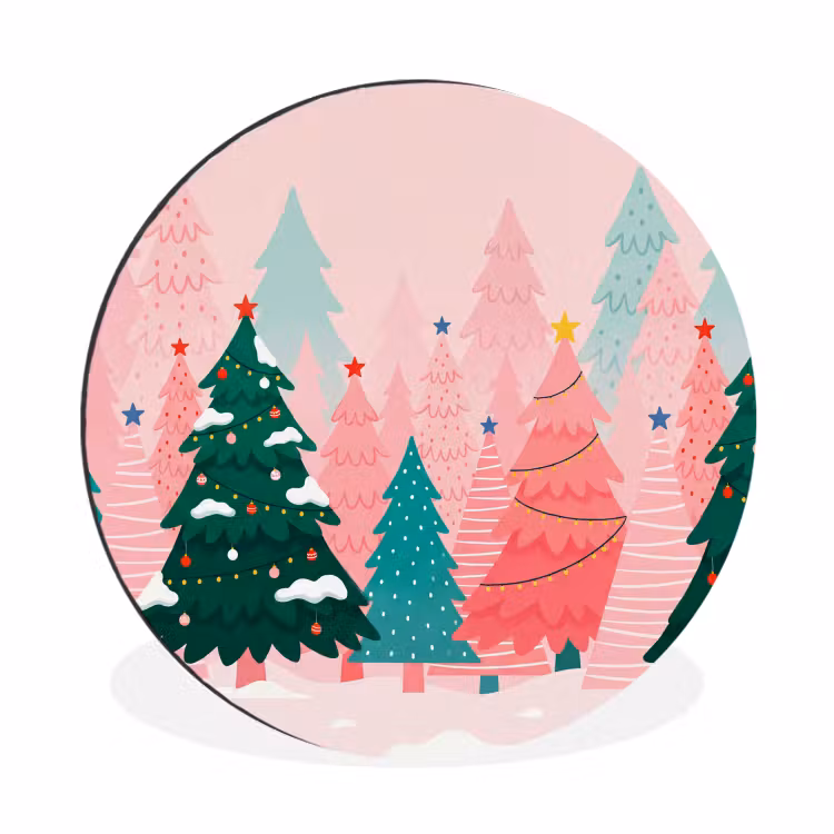 Muurcirkel aluminium - Kerstbomen - Illustratie - Roze — 1