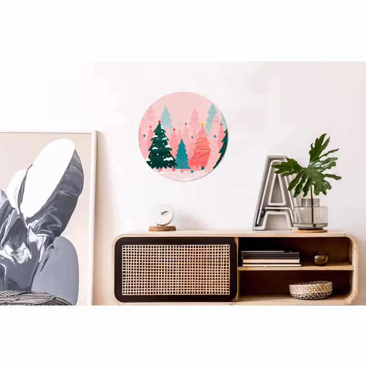 Muurcirkel aluminium - Kerstbomen - Illustratie - Roze — 3