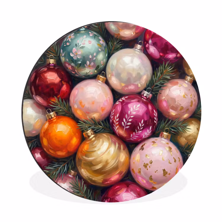 Muurcirkel aluminium - Kerstballen - Kleurrijk - Feest — 1