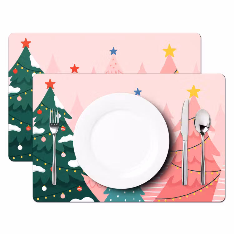 Placemat - 6 stuks - Kerstbomen - Illustratie - Roze — 2