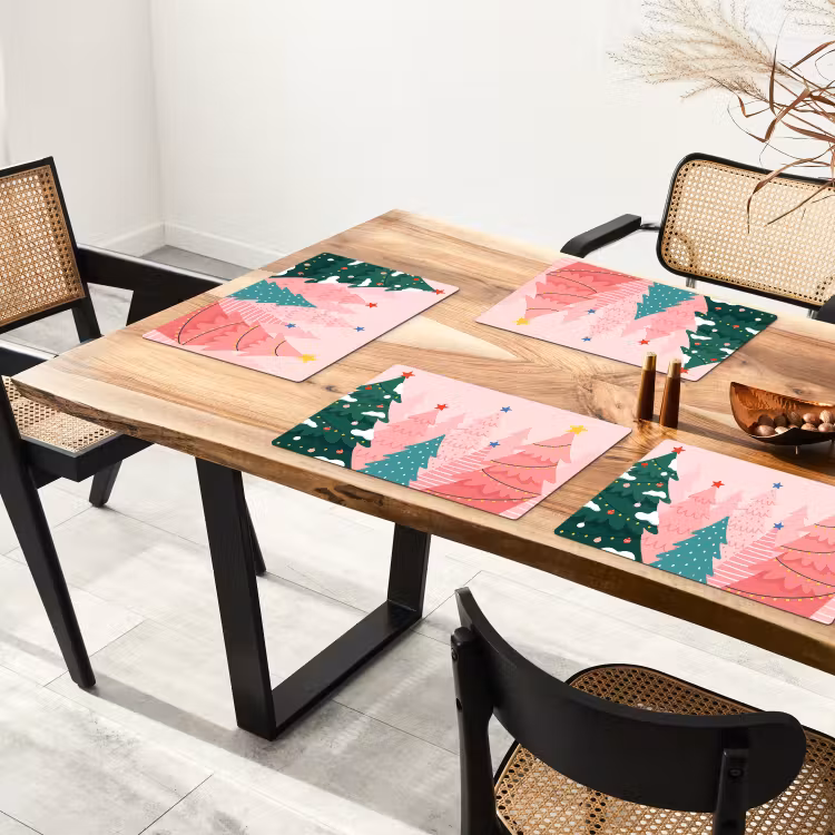 Placemat - 6 stuks - Kerstbomen - Illustratie - Roze — 5