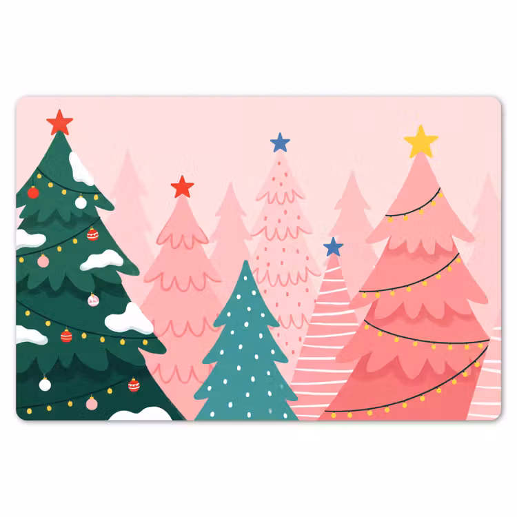 Placemat - 6 stuks - Kerstbomen - Illustratie - Roze — 7