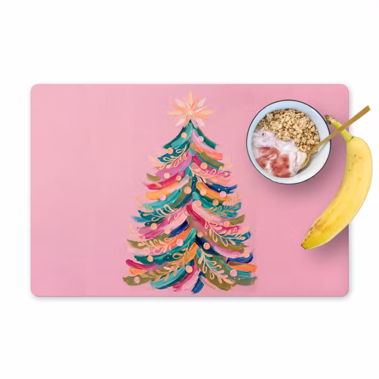 Placemat - 6 stuks - Kerstboom - Abstract - Kleurrijk — 1