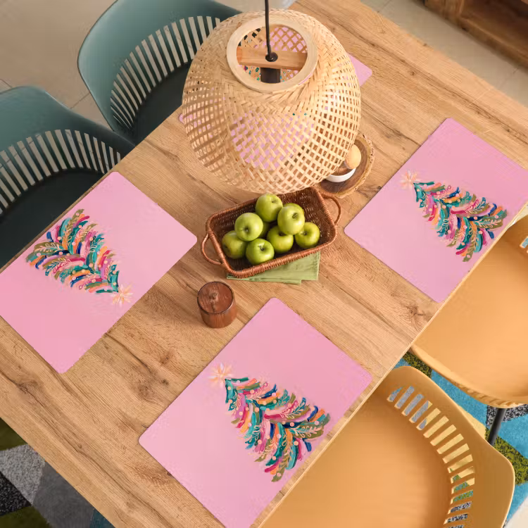 Placemat - 6 stuks - Kerstboom - Abstract - Kleurrijk — 6