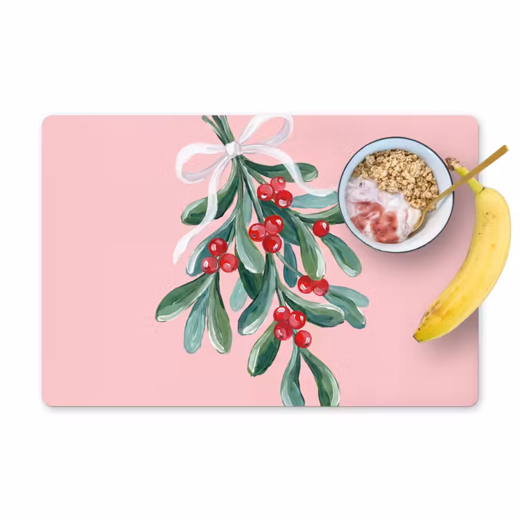 Placemat - 6 stuks - Plant - Kerst - Roze — 1