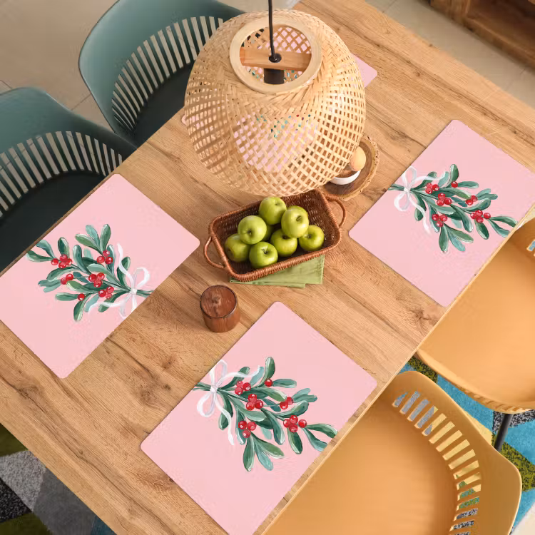 Placemat - 6 stuks - Plant - Kerst - Roze — 6