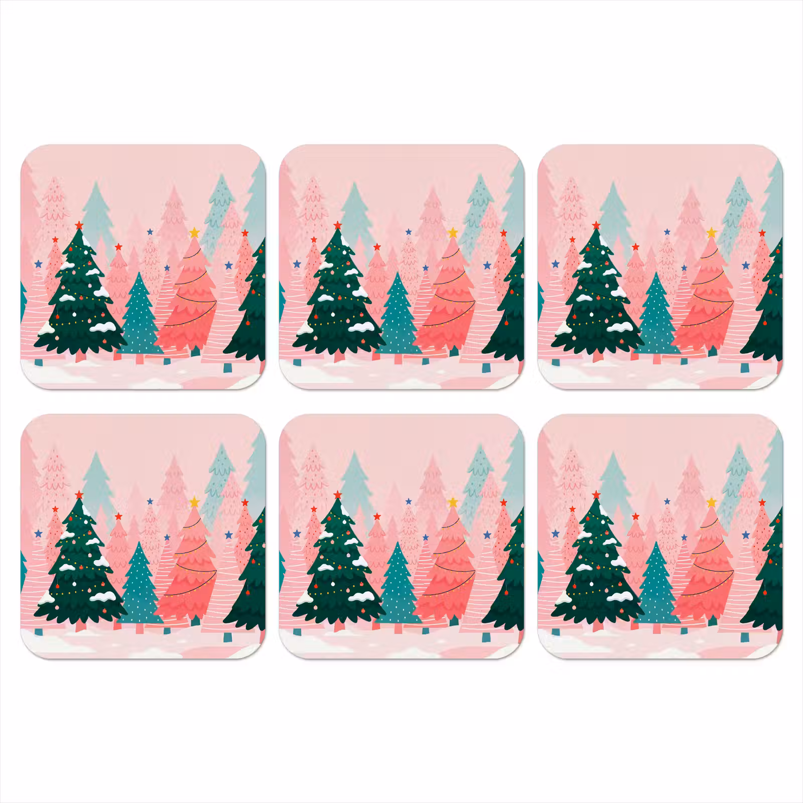 Onderzetter - Kerstbomen - Illustratie - Roze — 1