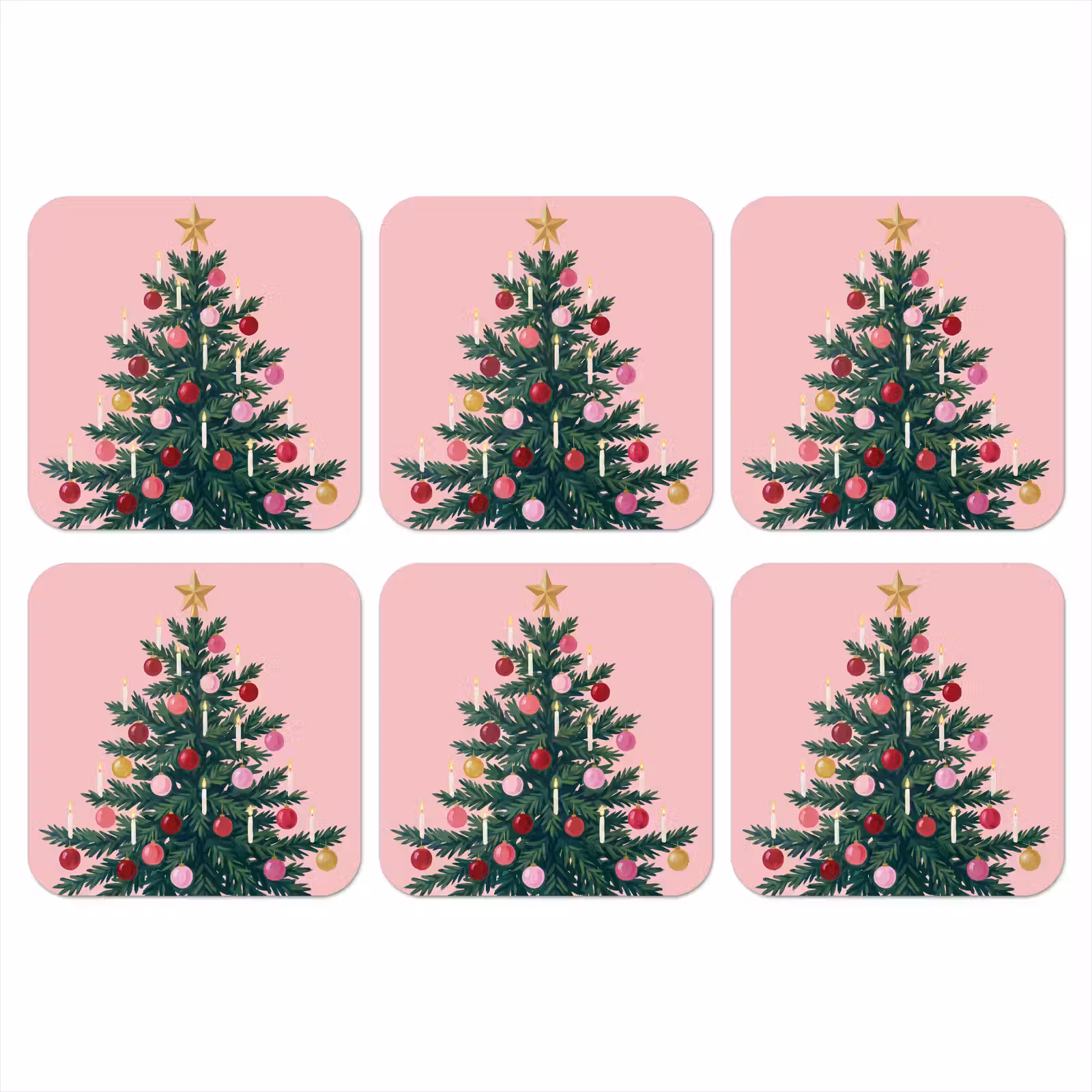 Onderzetter - Kerstboom - Kerst - Roze — 1