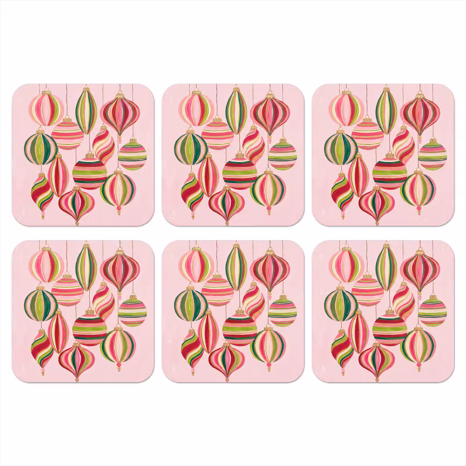 Onderzetter - Kerstversiering - Gestreept - Roze — 1
