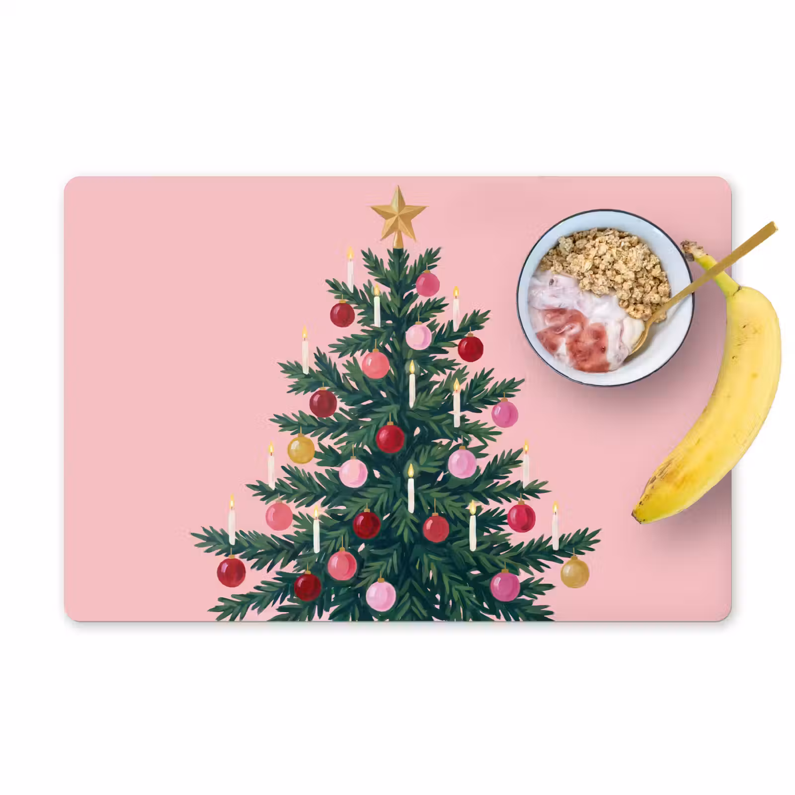 Placemat - 6 stuks - Kerstboom - Kerst - Roze — 1