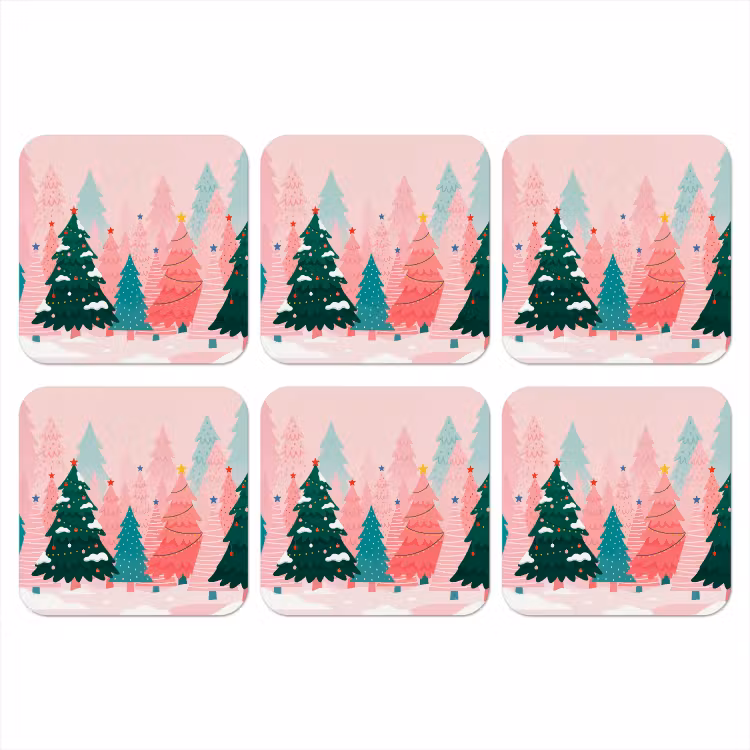 Onderzetter - Kerstbomen - Illustratie - Roze — 1
