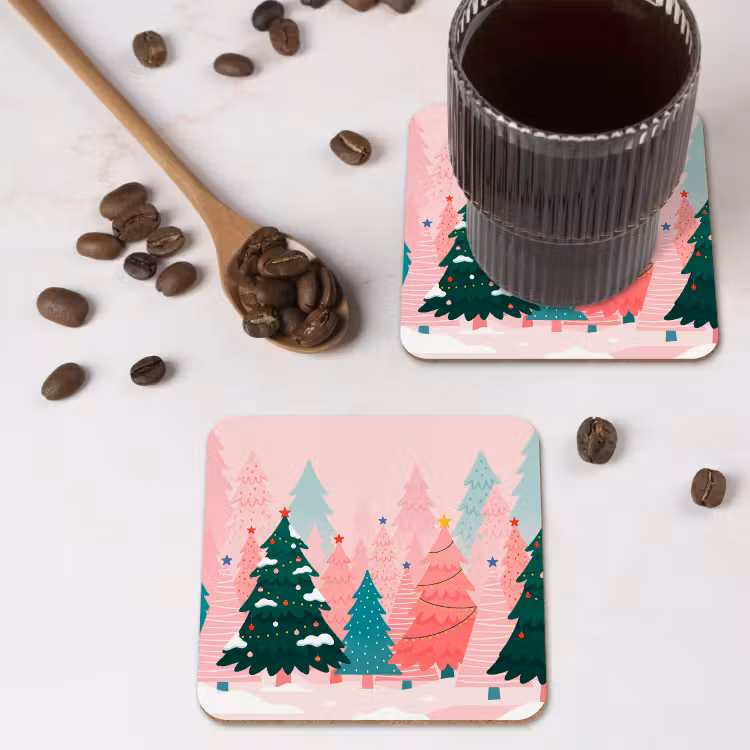 Onderzetter - Kerstbomen - Illustratie - Roze — 4