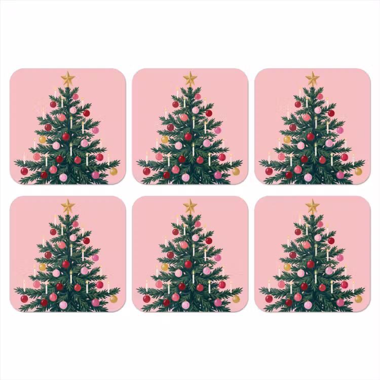 Onderzetter - Kerstboom - Kerst - Roze — 1