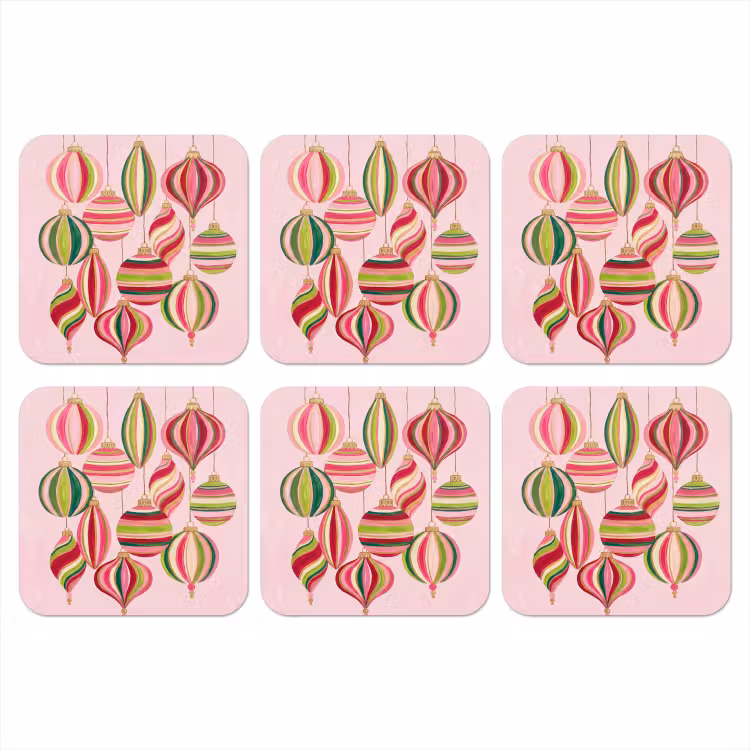 Onderzetter - Kerstversiering - Gestreept - Roze — 1