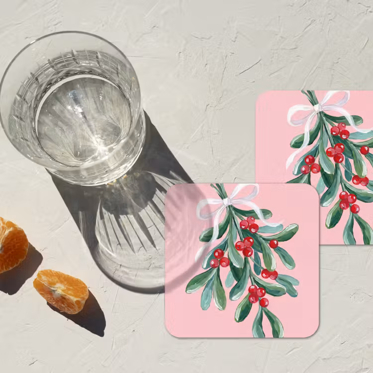 Onderzetter - Plant - Kerst - Roze — 2