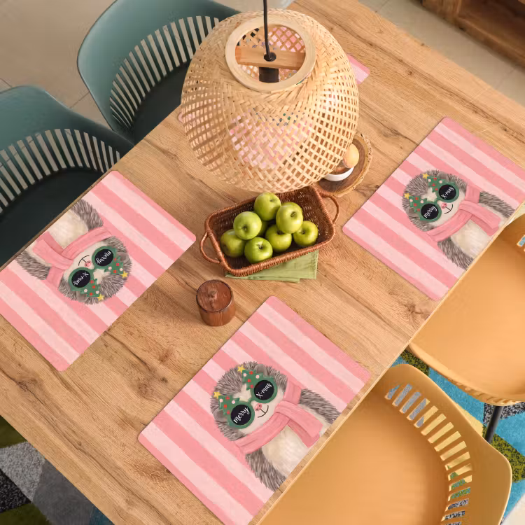 Placemat - 6 stuks - Egel - Kerst - Illustratie — 6