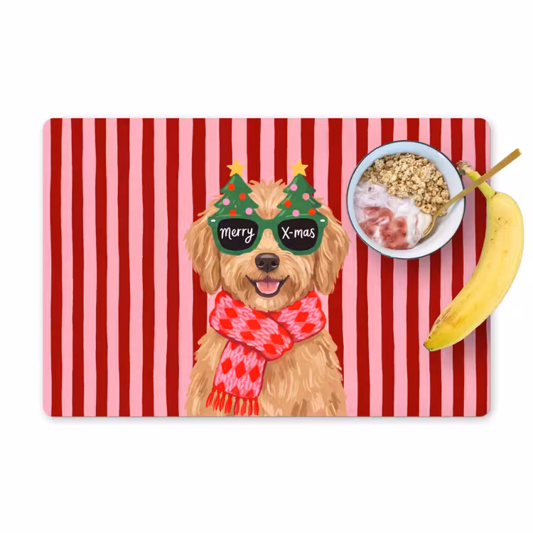 Placemat - 6 stuks - Hond - Kerst - Rood — 1