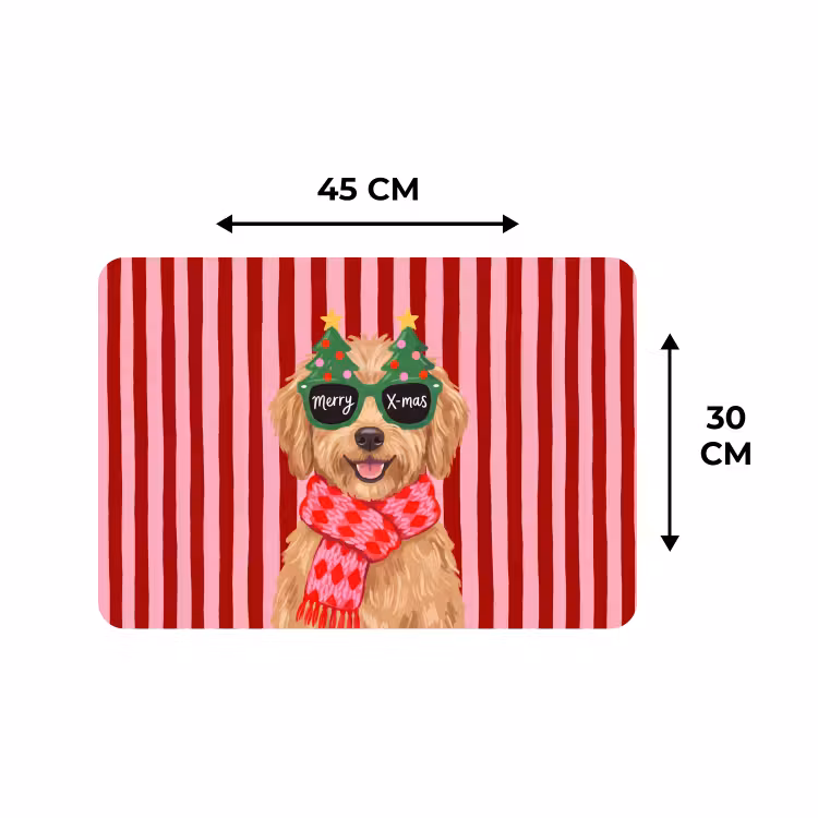 Placemat - 6 stuks - Hond - Kerst - Rood — 3