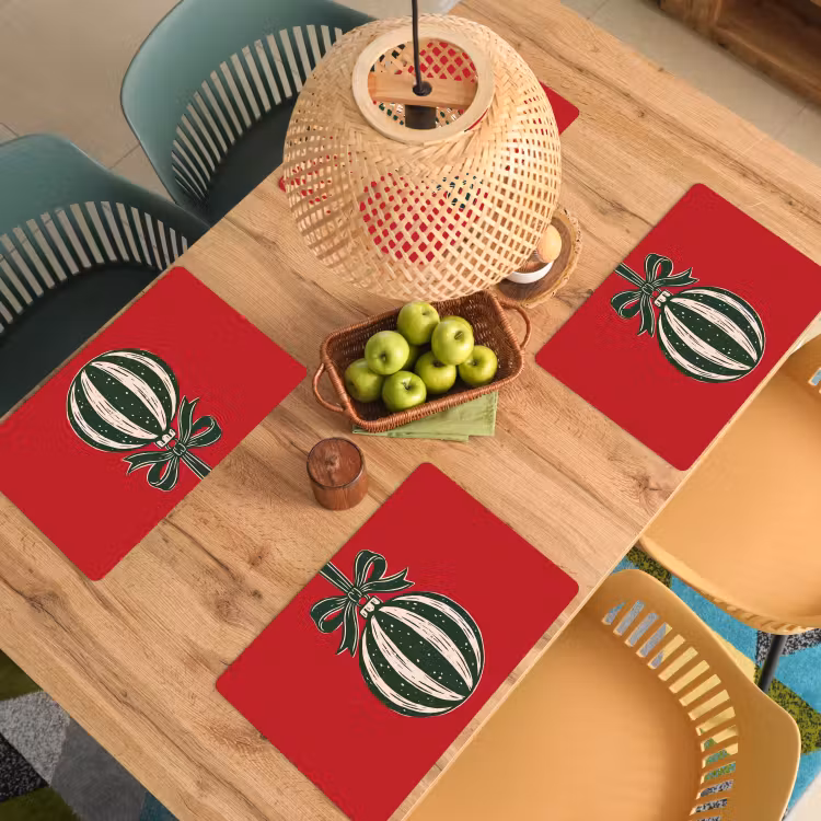 Placemat - 6 stuks - Kerstbal - Kerst - Rood — 6