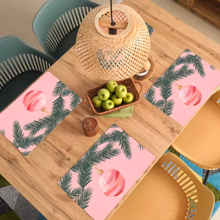 Placemat - 6 stuks - Kerstbal - Roze - Kerst — 6
