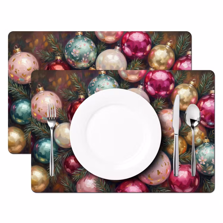 Placemat - 6 stuks - Kerstballen - Kleurrijk - Feest — 2