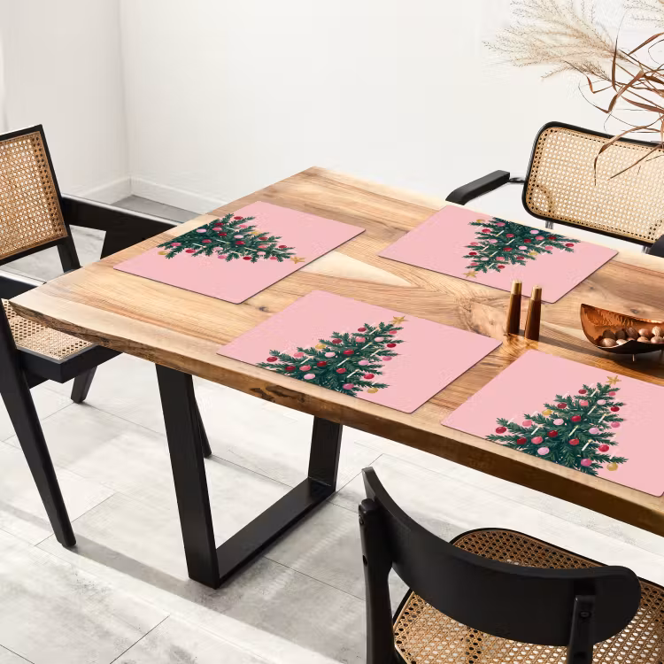 Placemat - 6 stuks - Kerstboom - Kerst - Roze — 5