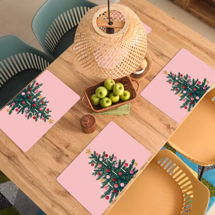 Placemat - 6 stuks - Kerstboom - Kerst - Roze — 6