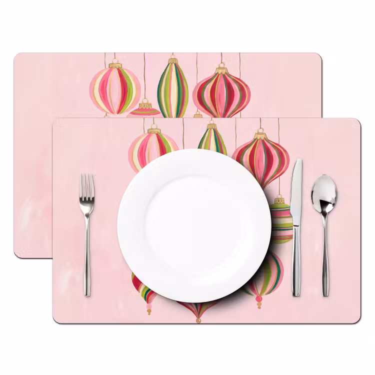 Placemat - 6 stuks - Kerstversiering - Gestreept - Roze — 2
