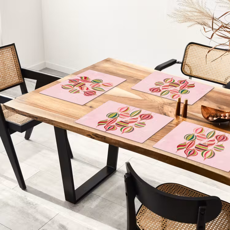Placemat - 6 stuks - Kerstversiering - Gestreept - Roze — 5