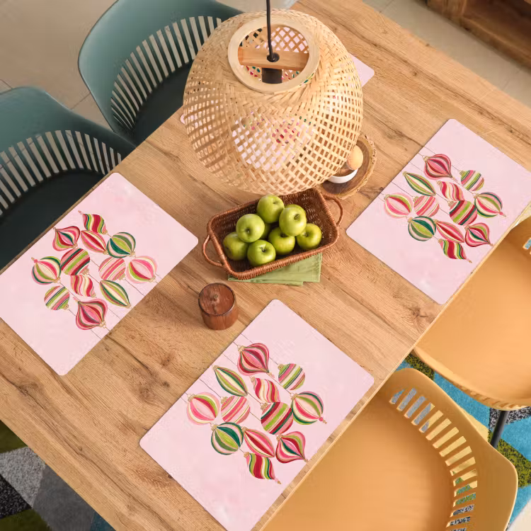 Placemat - 6 stuks - Kerstversiering - Gestreept - Roze — 6
