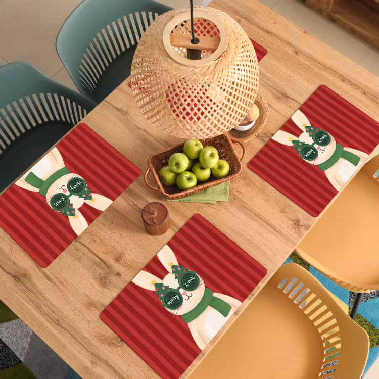 Placemat - 6 stuks - Konijn - Kerst - Dieren — 6
