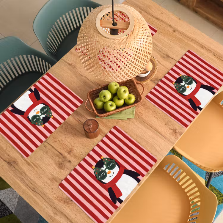 Placemat - 6 stuks - Pinguïn - Kerst - Illustratie — 6