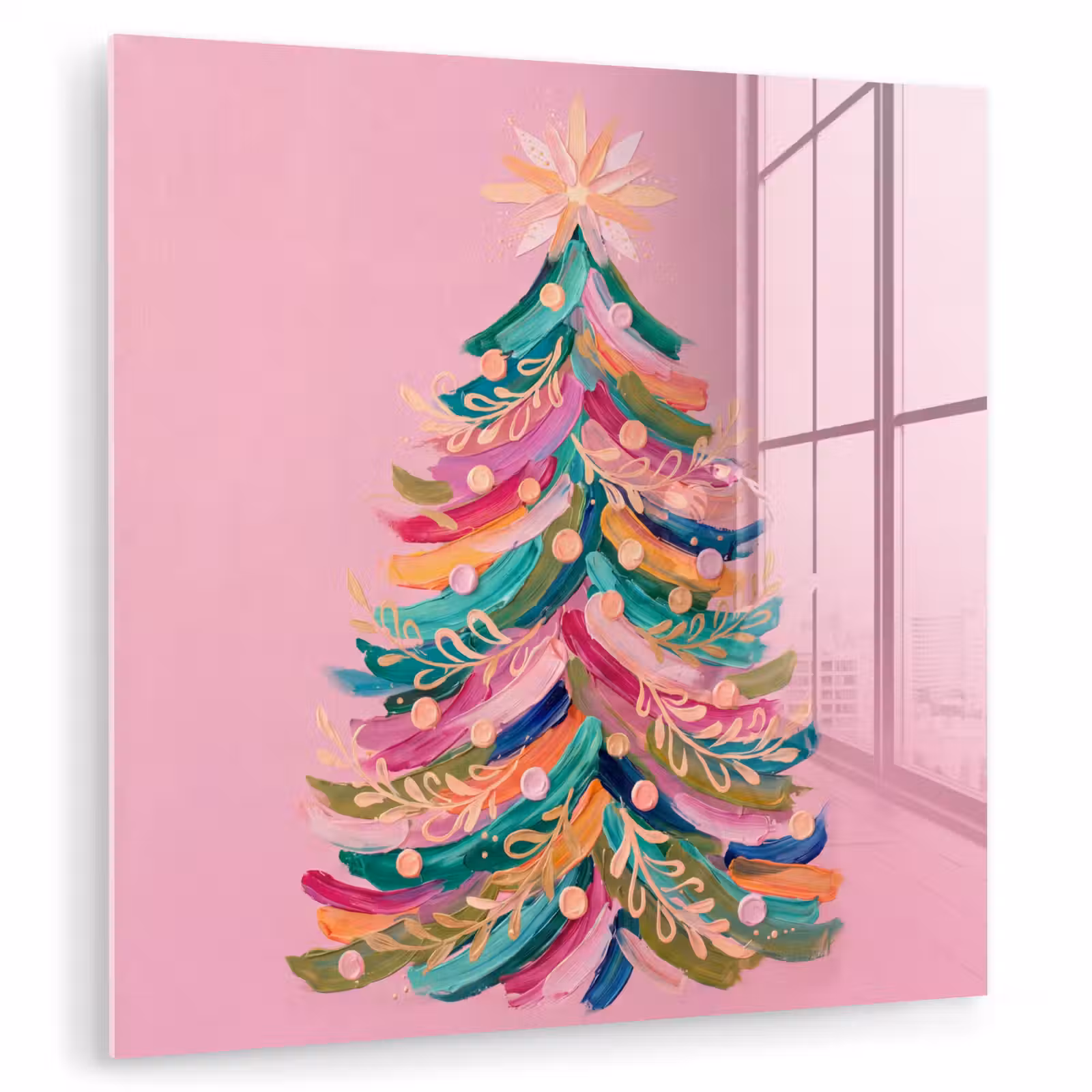 Glas schilderij - Kerstboom - Abstract - Kleurrijk — 1