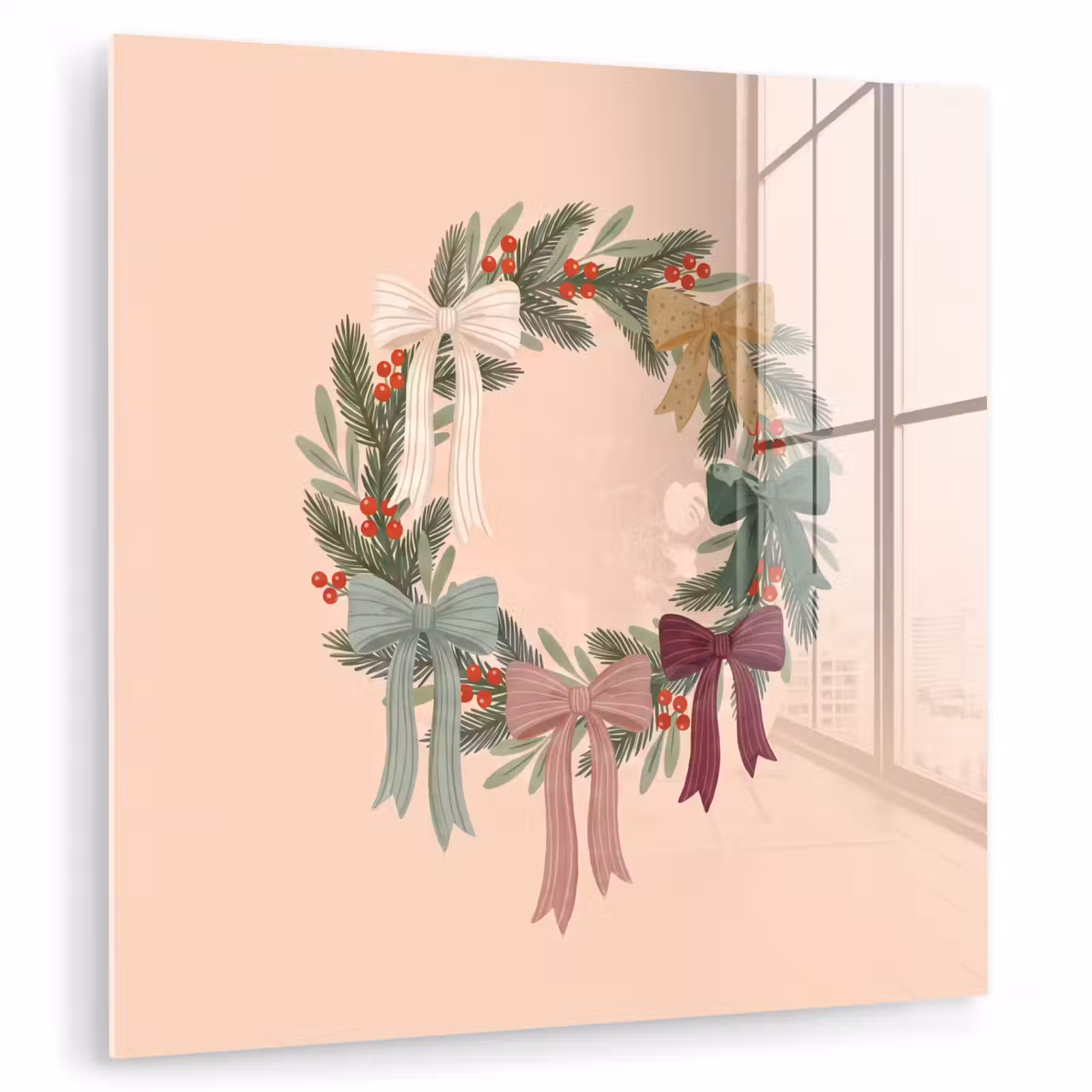 Glas schilderij - Kerstkrans - Strikken - Kerst — 1