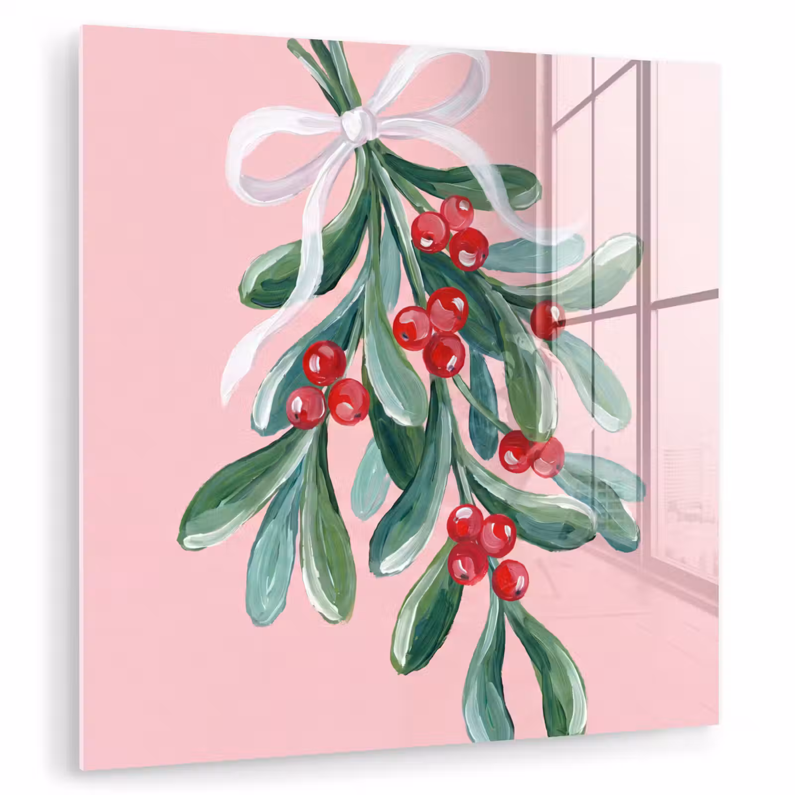 Glas schilderij - Plant - Kerst - Roze — 1