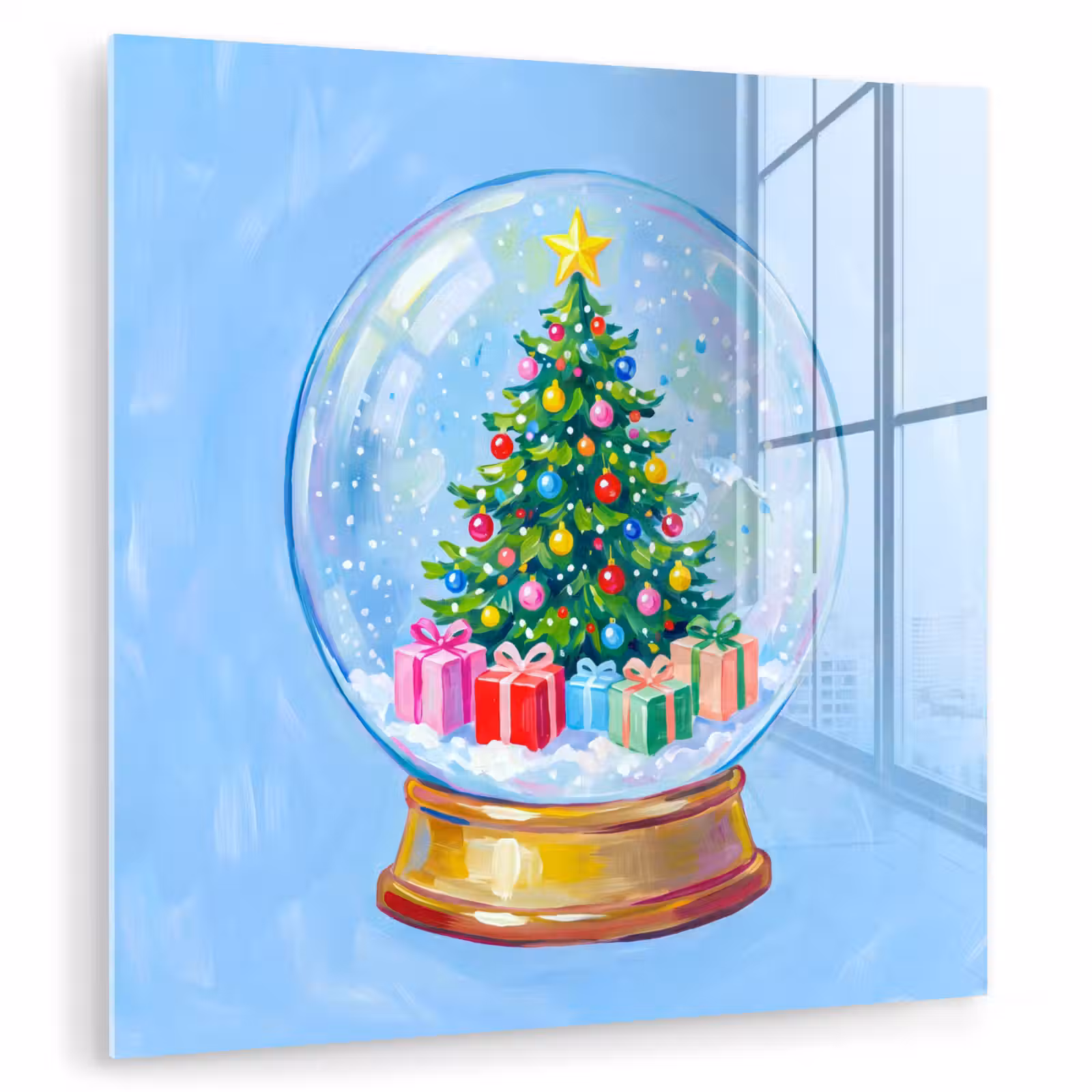 Glas schilderij - Sneeuwbol - Kerst - Cadeaus — 1
