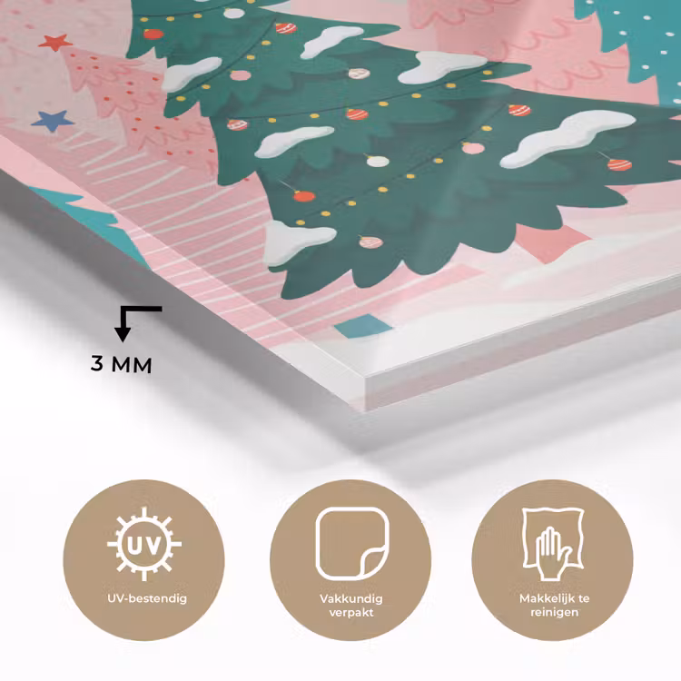 Glas schilderij - Kerstbomen - Illustratie - Roze — 3