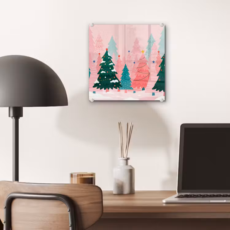 Glas schilderij - Kerstbomen - Illustratie - Roze — 7