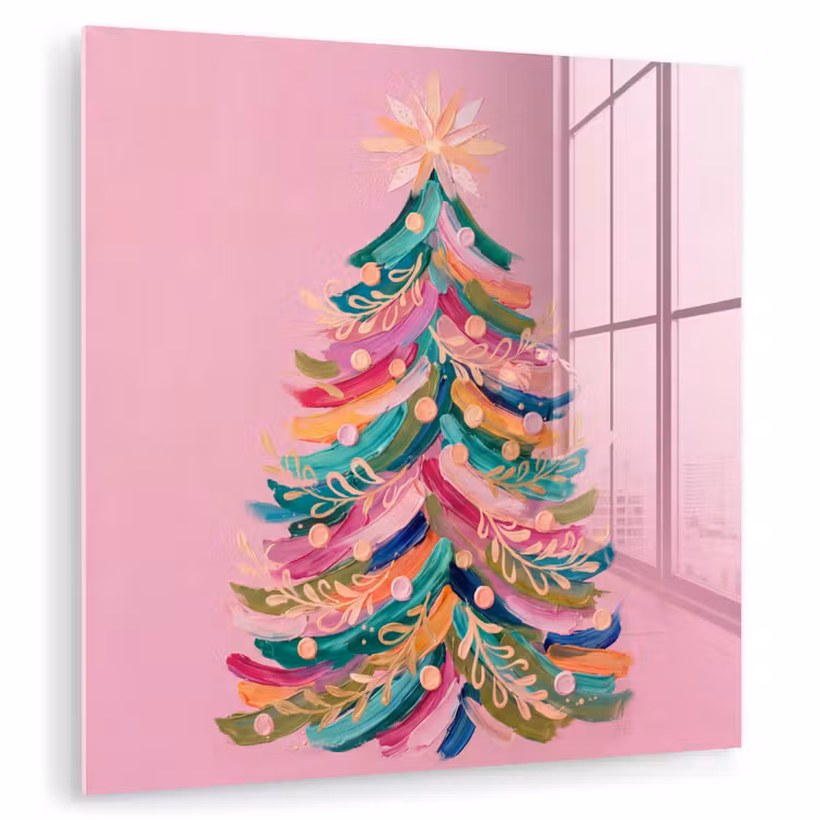 Glas schilderij - Kerstboom - Abstract - Kleurrijk — 1