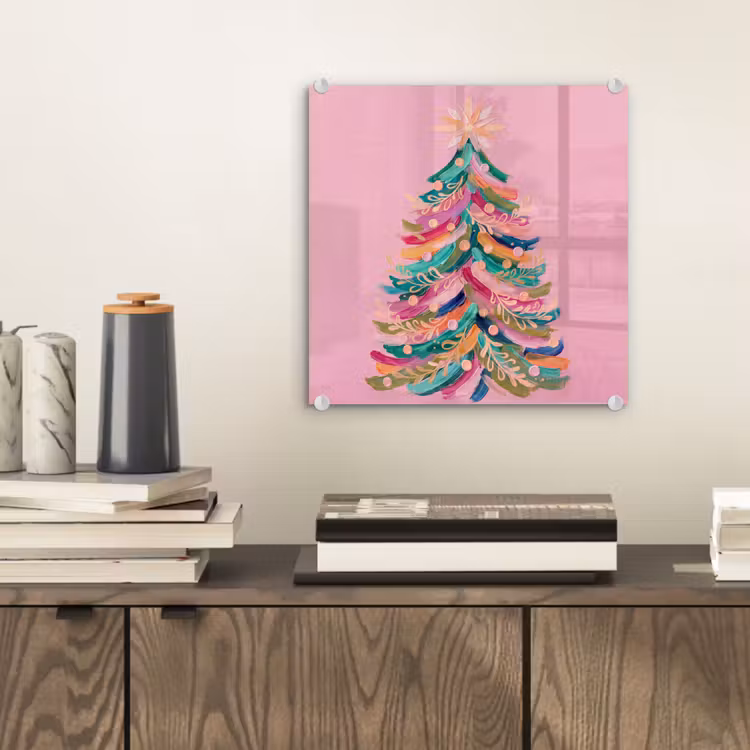 Glas schilderij - Kerstboom - Abstract - Kleurrijk — 2
