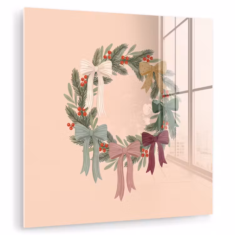 Glas schilderij - Kerstkrans - Strikken - Kerst — 1