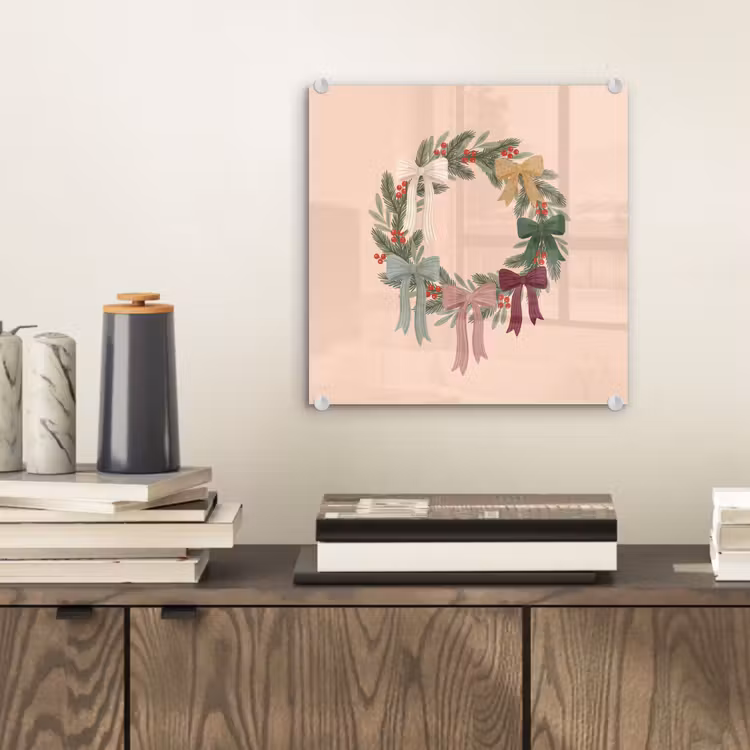 Glas schilderij - Kerstkrans - Strikken - Kerst — 2