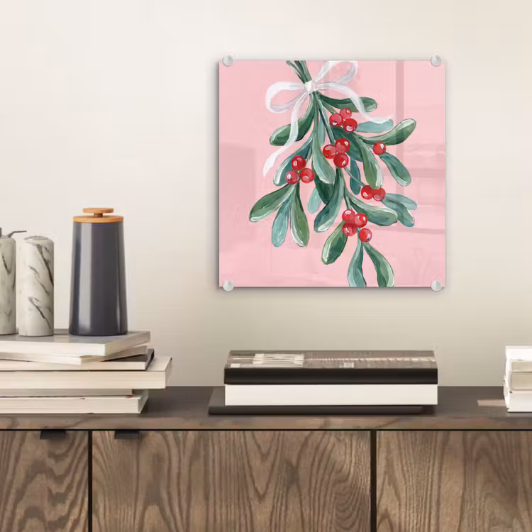 Glas schilderij - Plant - Kerst - Roze — 2