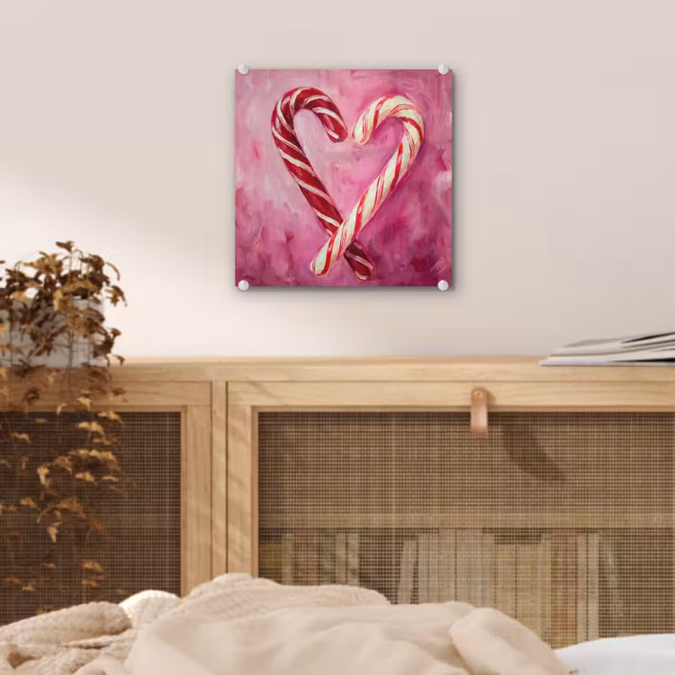Glas schilderij - Snoep - Hart - Roze — 5