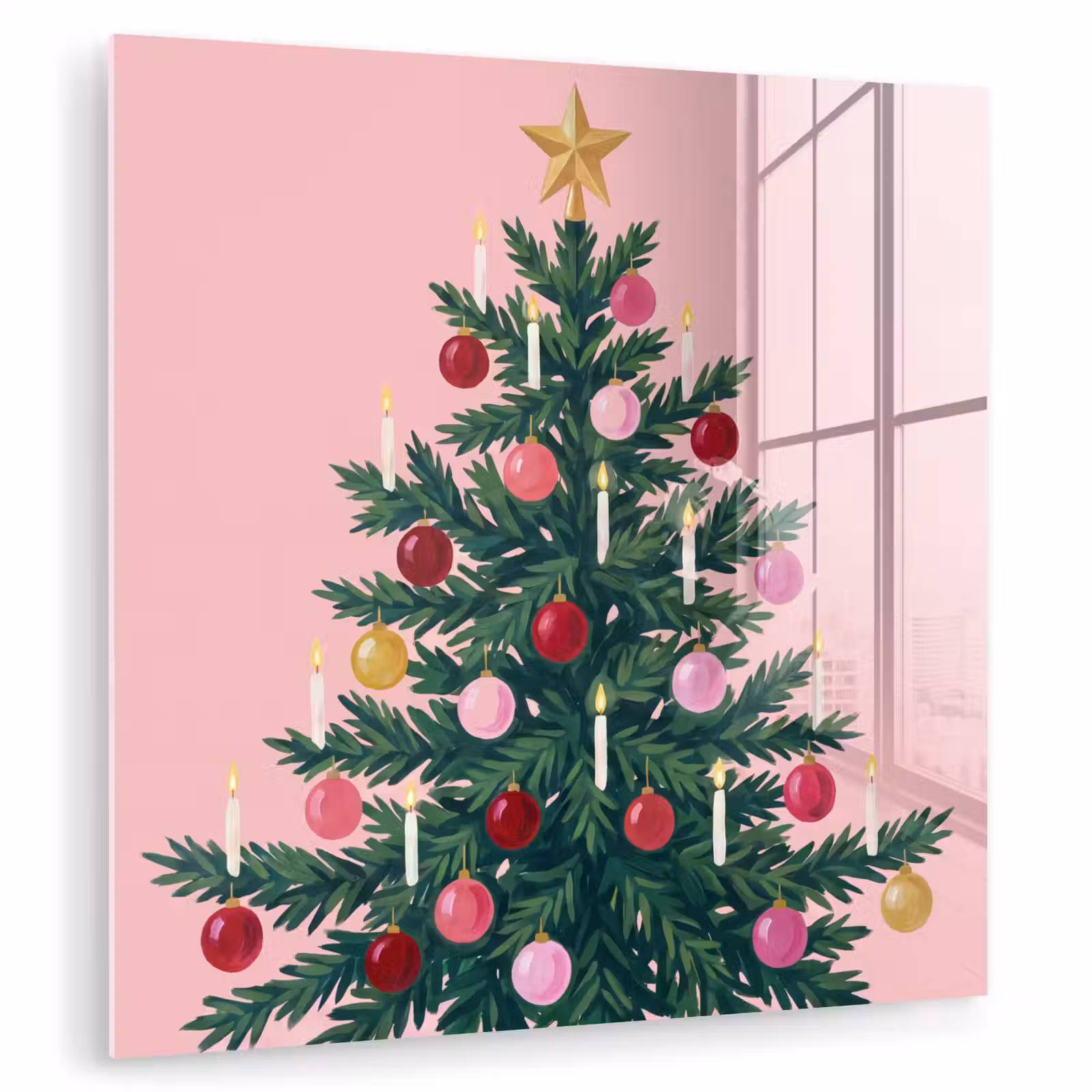 Glas schilderij - Kerstboom - Kerst - Roze — 1