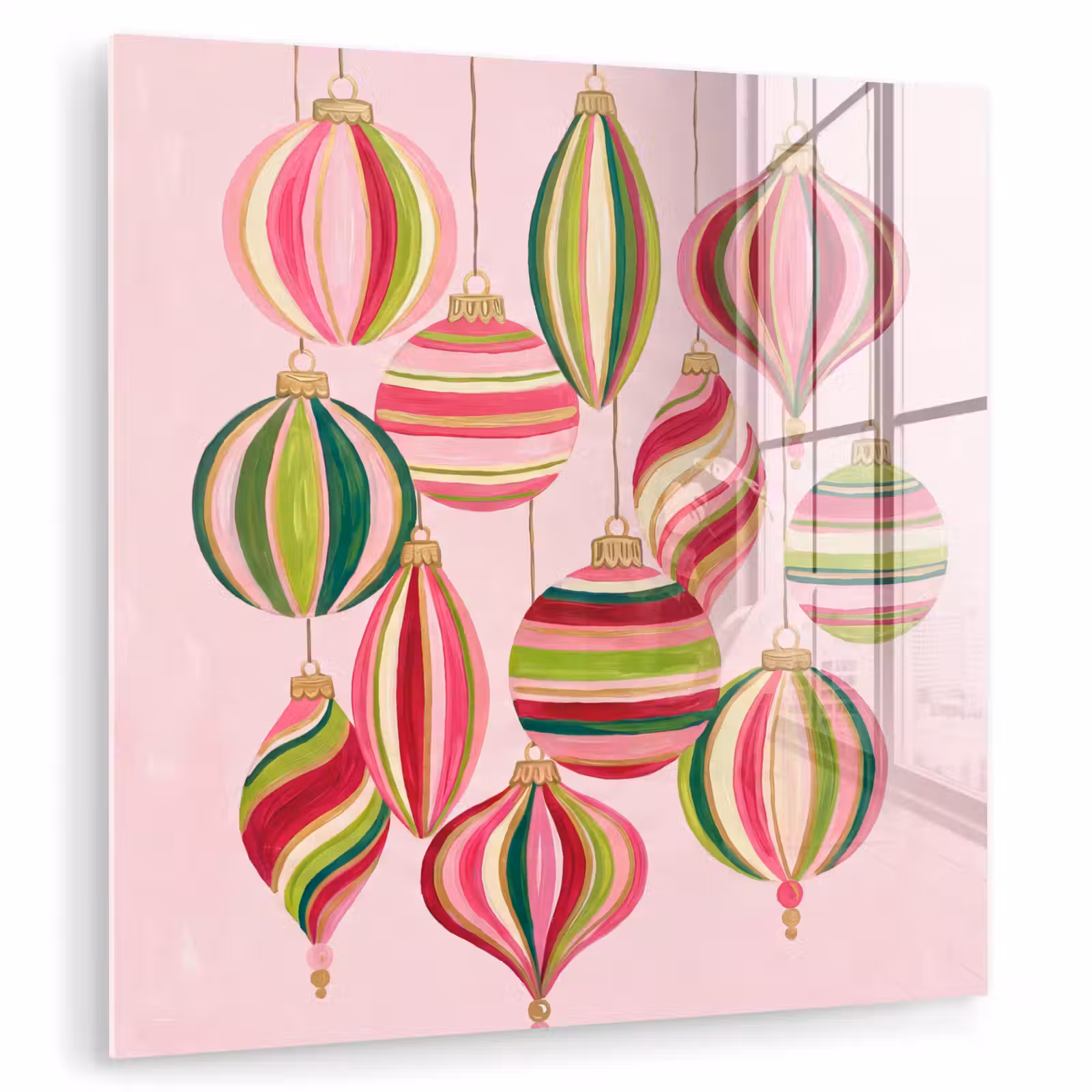 Glas schilderij - Kerstversiering - Gestreept - Roze — 1