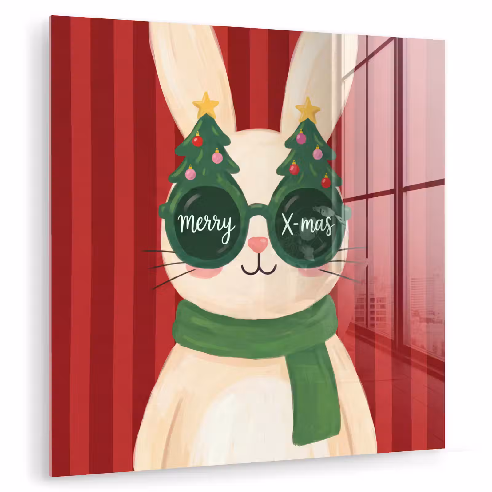 Glas schilderij - Konijn - Kerst - Dieren — 1